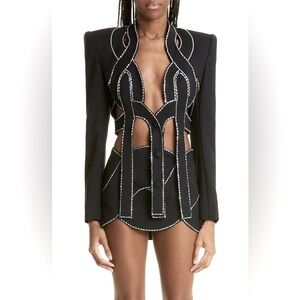 AREA Crystal Rope Mini Skirt AND Jacket Black, Baguette Crystal Trim Embellished